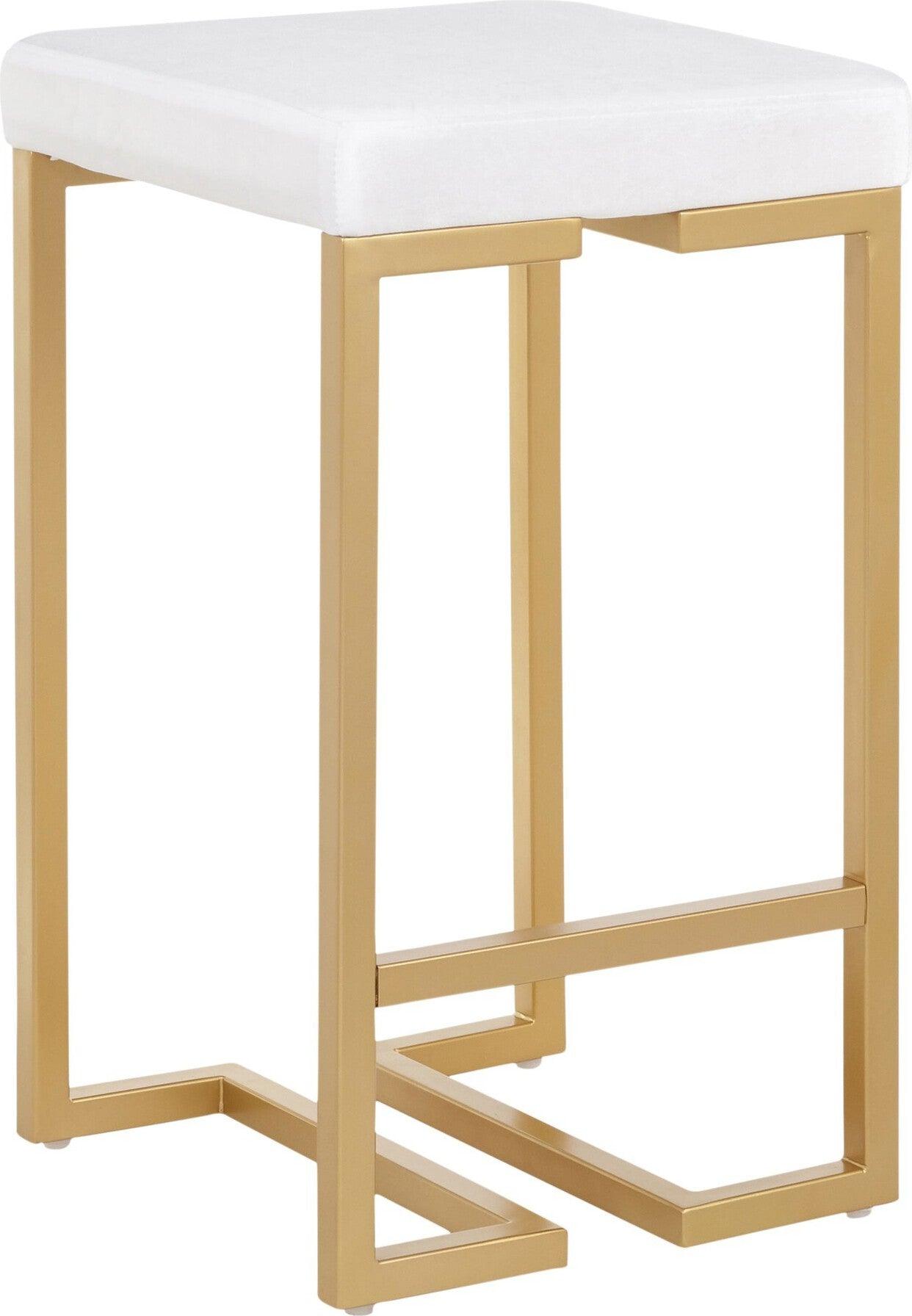 Lumisource Barstools - Midas Counter Stool (Set of 2) Gold & White Velvet