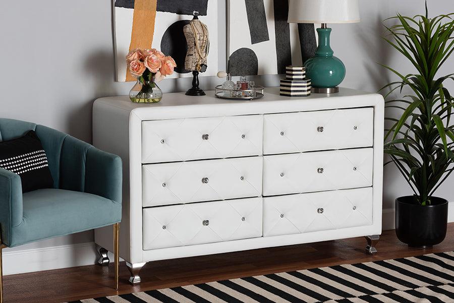 Wholesale Interiors Dressers - Luminescence White Faux Leather Upholstered Dresser