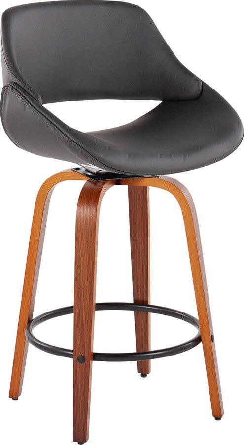 Lumisource Barstools - Fabrico Fixed-Height Counter Stool In Walnut Wood With Round Black & Grey (Set of 2)