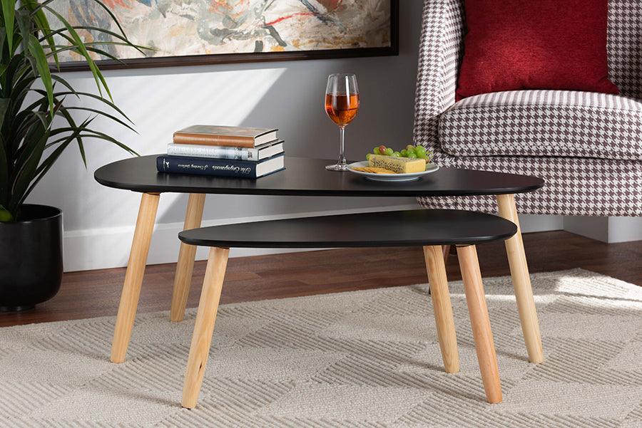 Wholesale Interiors Coffee Tables - Farid Mid-Century Modern Two-Tone Black and Oak Brown Wood 2-Piece Coffee Table Set