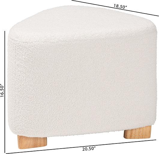 Wholesale Interiors Ottomans & Stools - Brielle Contemporary Ivory Boucle Upholstered and Natural Brown Finished Wood Ottoman