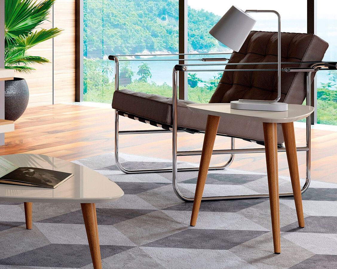 Manhattan Comfort Side & End Tables - Utopia 19.68" High Triangle End Table With Splayed Wooden Legs in White Gloss