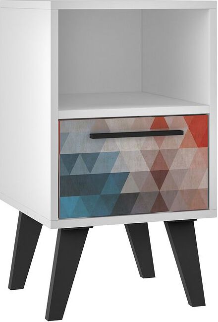 Manhattan Comfort Nightstands & Side Tables - Mid-Century- Modern Amsterdam Nightstand 1.0 with 1 Shelf in Multi Color Red and Blue