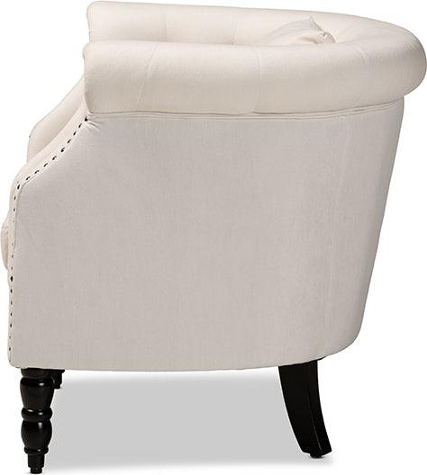 Wholesale Interiors Accent Chairs - Renessa Classic and Traditional Beige Velvet and Dark Brown Wood Armchair