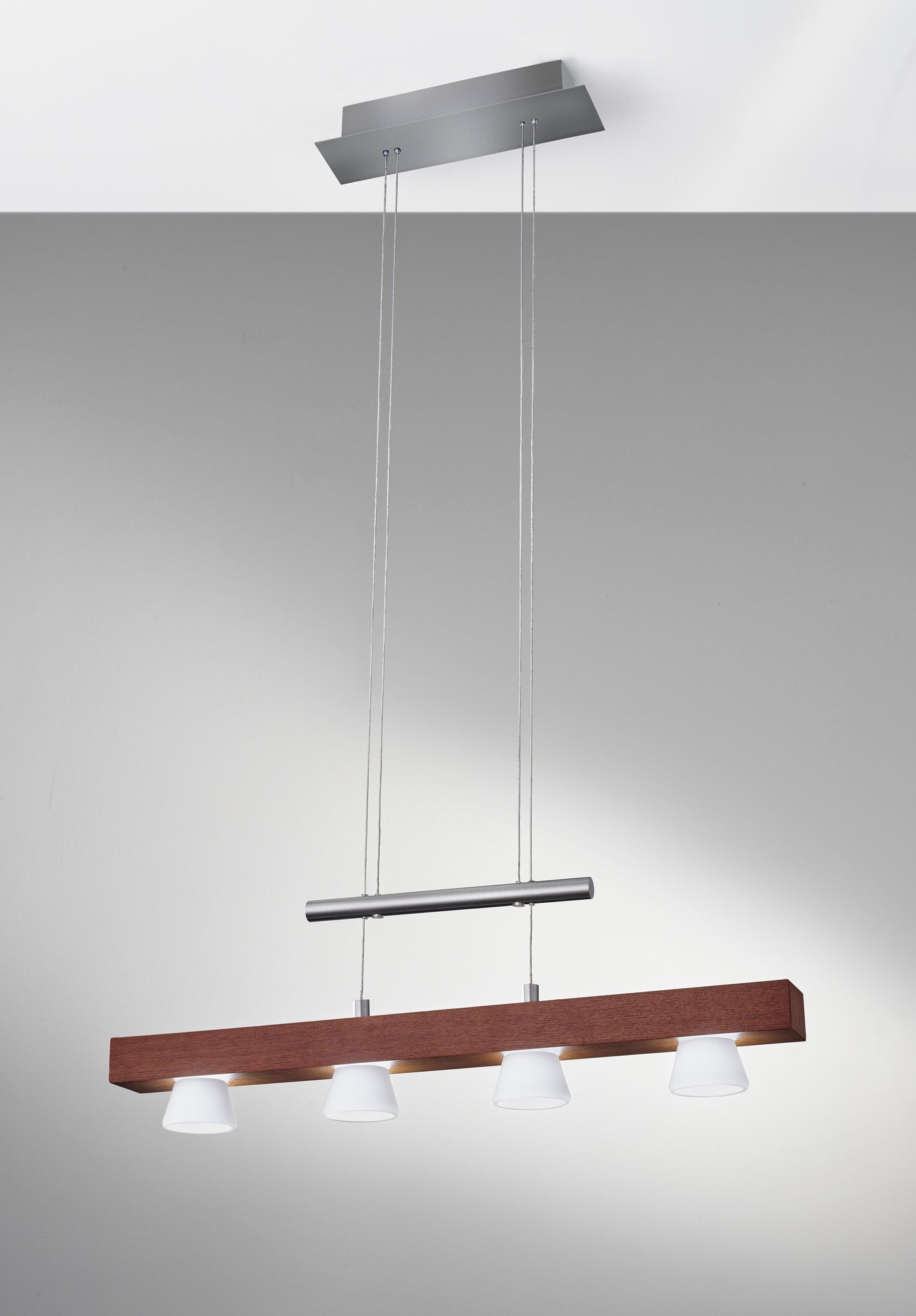 Adesso Ceiling Lamps - Burlington LED 4 Light Adjustable Pendant Walnut Wood w. Brushed Steel hardware