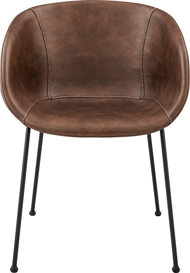 Euro Style Accent Chairs - Zach Armchair with Brown Leatherette and Matte Black Powder Coated Steel Frame and Legs - Set of 2