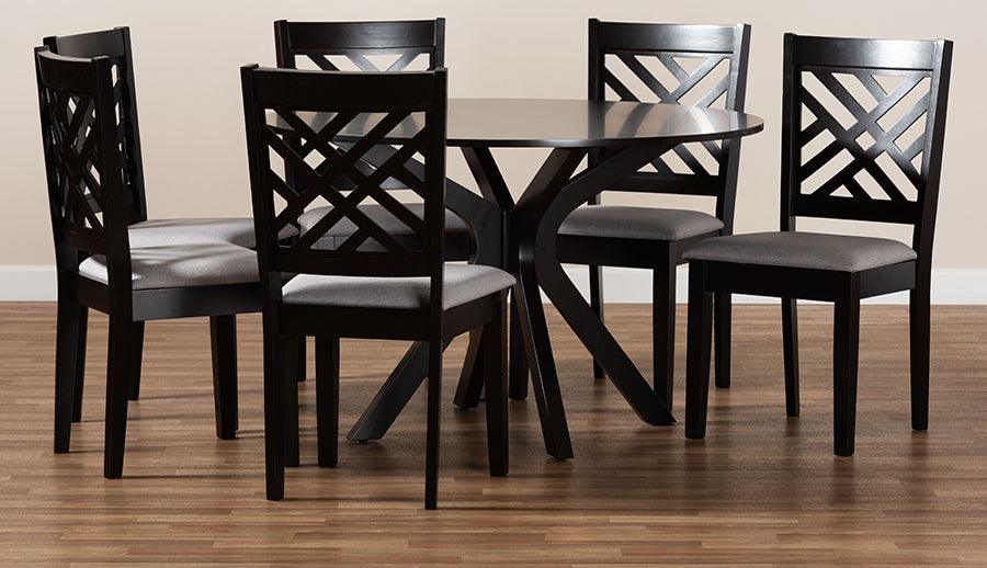 Wholesale Interiors Dining Sets - Norah Grey Fabric Upholstered and Dark Brown Finished Wood 7-Piece Dining Set