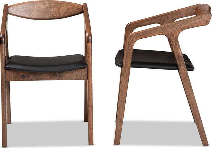 Wholesale Interiors Dining Chairs - Harland Black Faux Leather Upholstered and Walnut Brown Finished Wood 2-Piece Dining Chair Set
