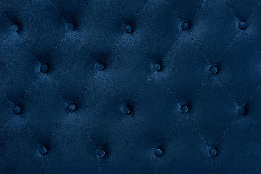 Wholesale Interiors Headboards - Clovis Navy Blue Velvet Fabric Upholstered King Size Headboard