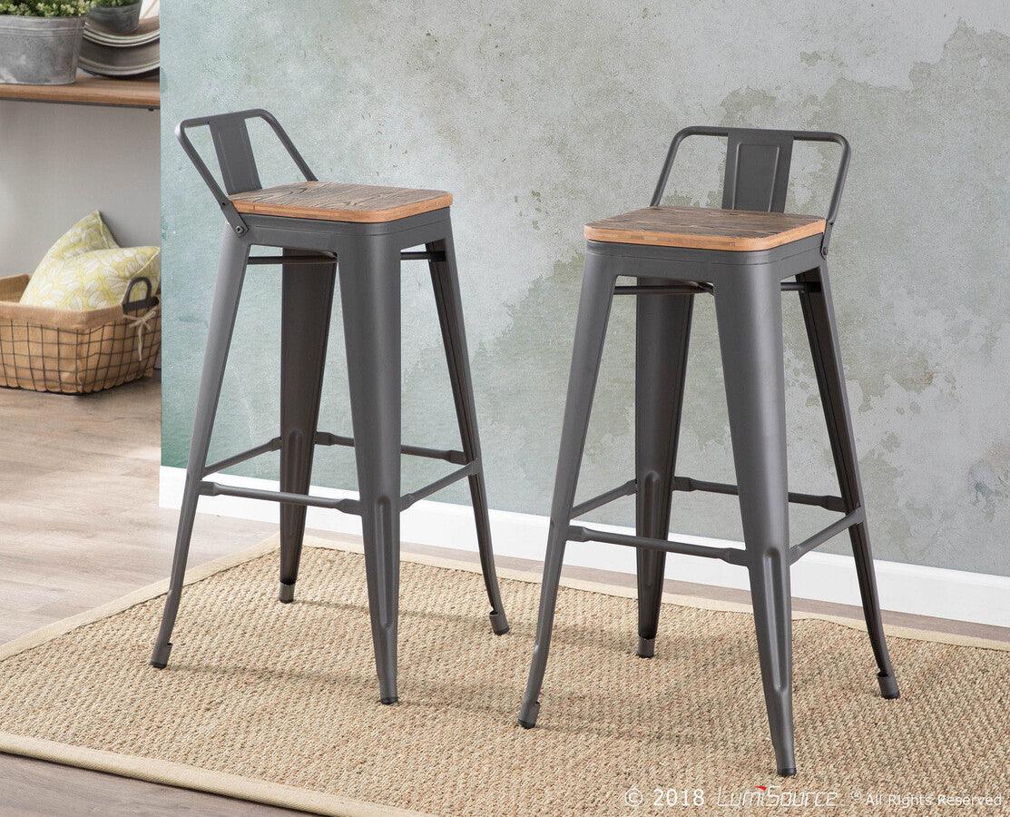Lumisource Barstools - Oregon Industrial Low Back Barstool in Grey and Brown - Set of 2