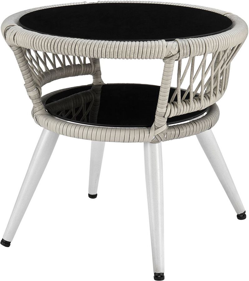 Manhattan Comfort Outdoor Conversation Sets - Monaco Patio 2- Person Seating Group with End Table with Cream Cushions