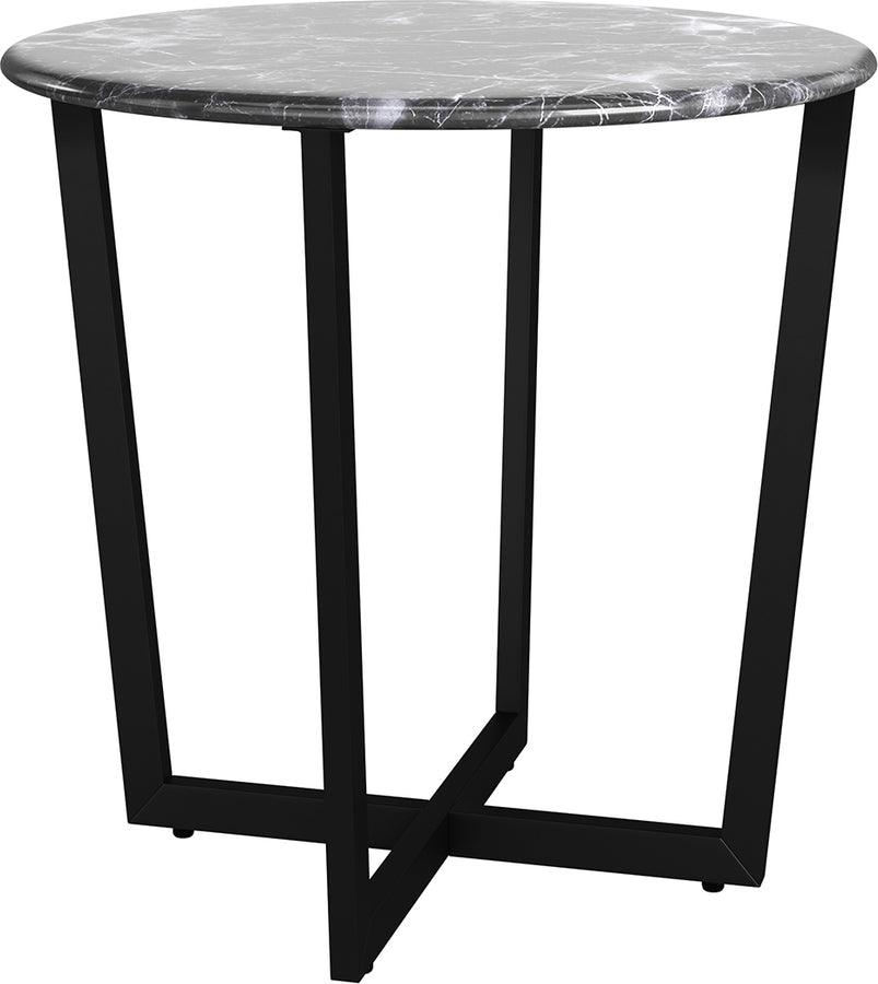 Euro Style Side & End Tables - Llona 24" Round Side Table in Black Marble Melamine with Matte Black Base