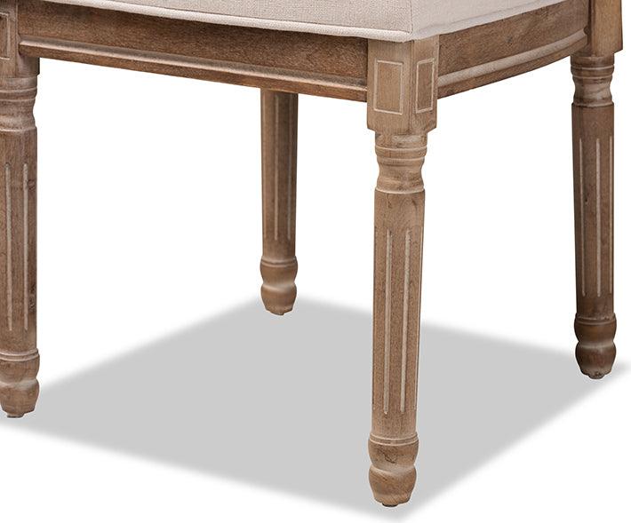 Wholesale Interiors Dining Chairs - Louane Beige Fabric and Antique Brown Finished Wood 2-Piece Dining Chair Set with Rattan