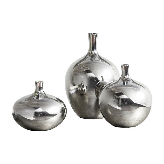 Olliix.com Vases - Mirrored Ceramic Decorative Vases 3-piece set Silver
