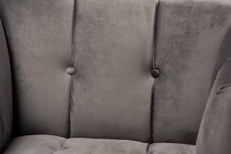 Wholesale Interiors Accent Chairs - Ambra Glam and Luxe Grey Velvet and Button Tufted Armchair with Gold-Tone Frame