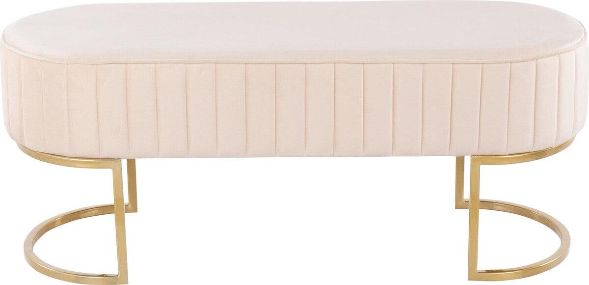 Lumisource Benches - Demi Glam Pleated Bench in Gold Steel & Cream Velvet