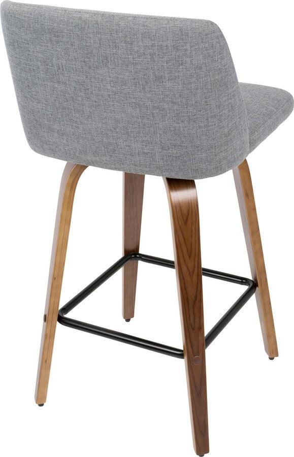 Lumisource Barstools - Toriano Mid-Century Modern Counter Stool in Walnut and Grey Fabric (Set of 2)