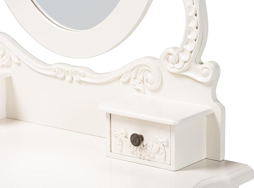 Wholesale Interiors Bedroom Vanity - Macsen Classic and Traditional White Finished Wood 2-Piece Vanity Set with Adjustable Mirror