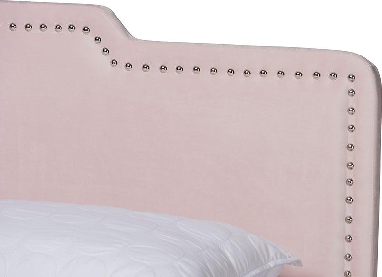 Wholesale Interiors Beds - Benjen Glam Light Pink Velvet Fabric Upholstered Full Size Panel Bed