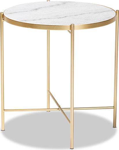 Wholesale Interiors Side & End Tables - Maddock Gold Finished Metal End Table with Marble Tabletop