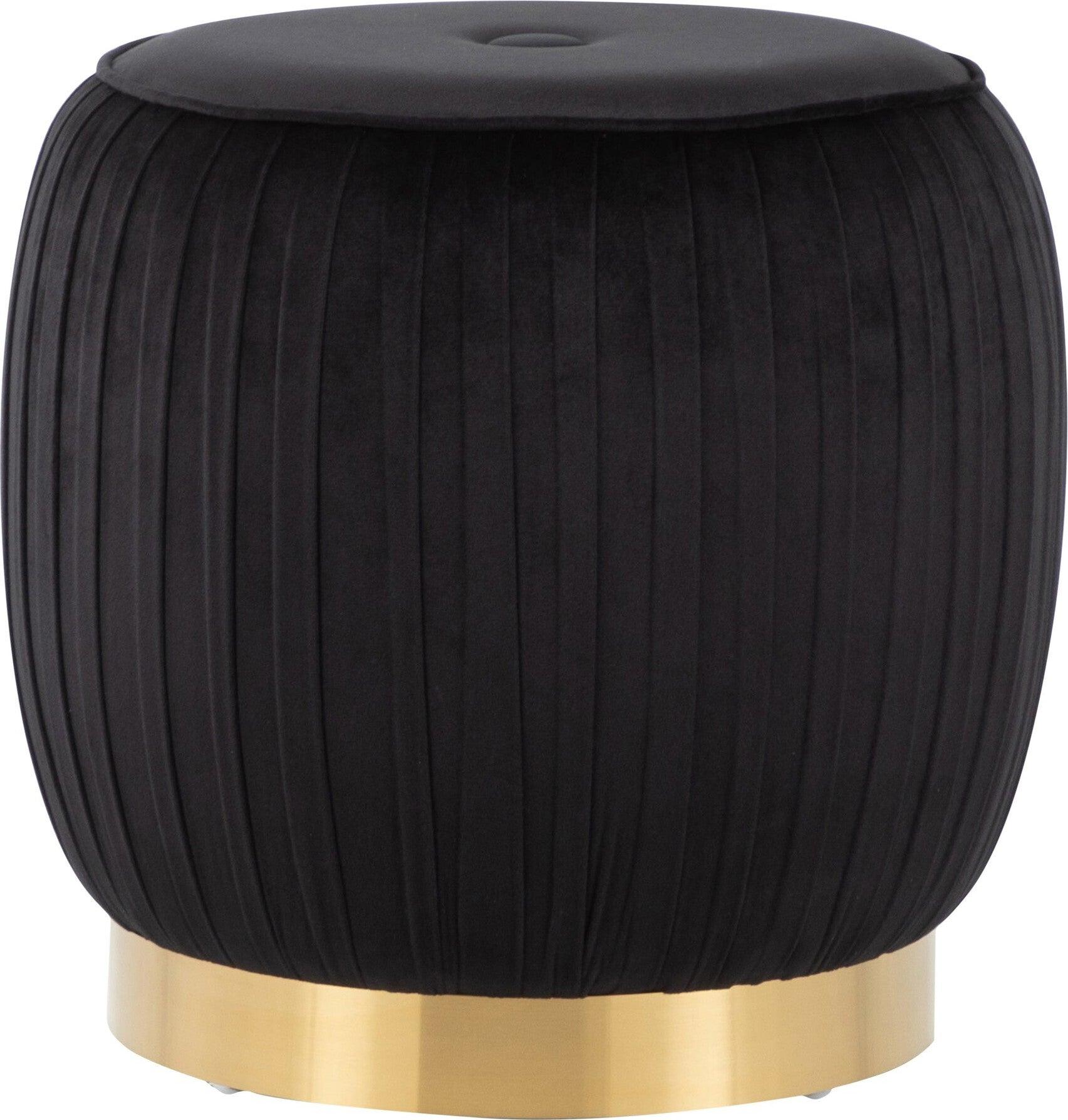 Lumisource Ottomans & Stools - Tania Glam Ottoman Gold Steel & Black Velvet
