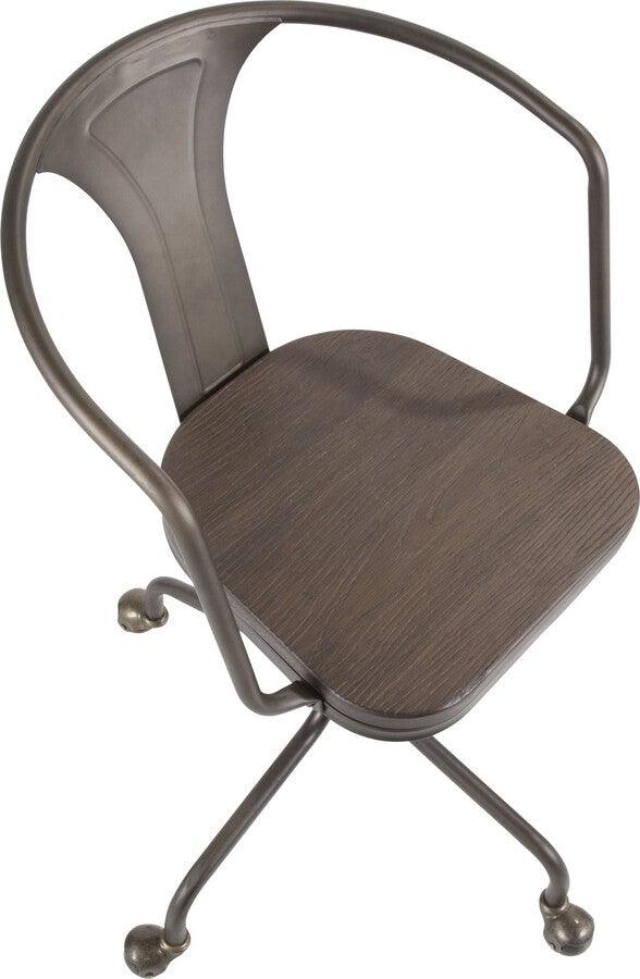 Lumisource Task Chairs - Oregon Industrial Task Chair in Antique Metal and Espresso Wood-Pressed Grain Bamboo