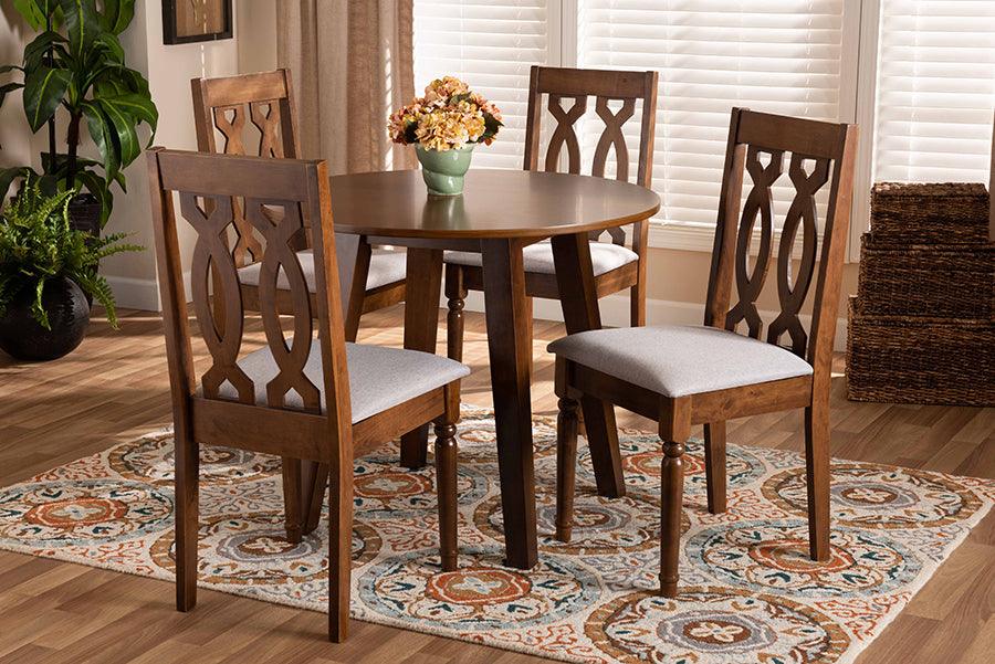 Wholesale Interiors Dining Sets - Pia Grey Fabric Upholstered and Walnut Brown Finished Wood 5-Piece Dining Set