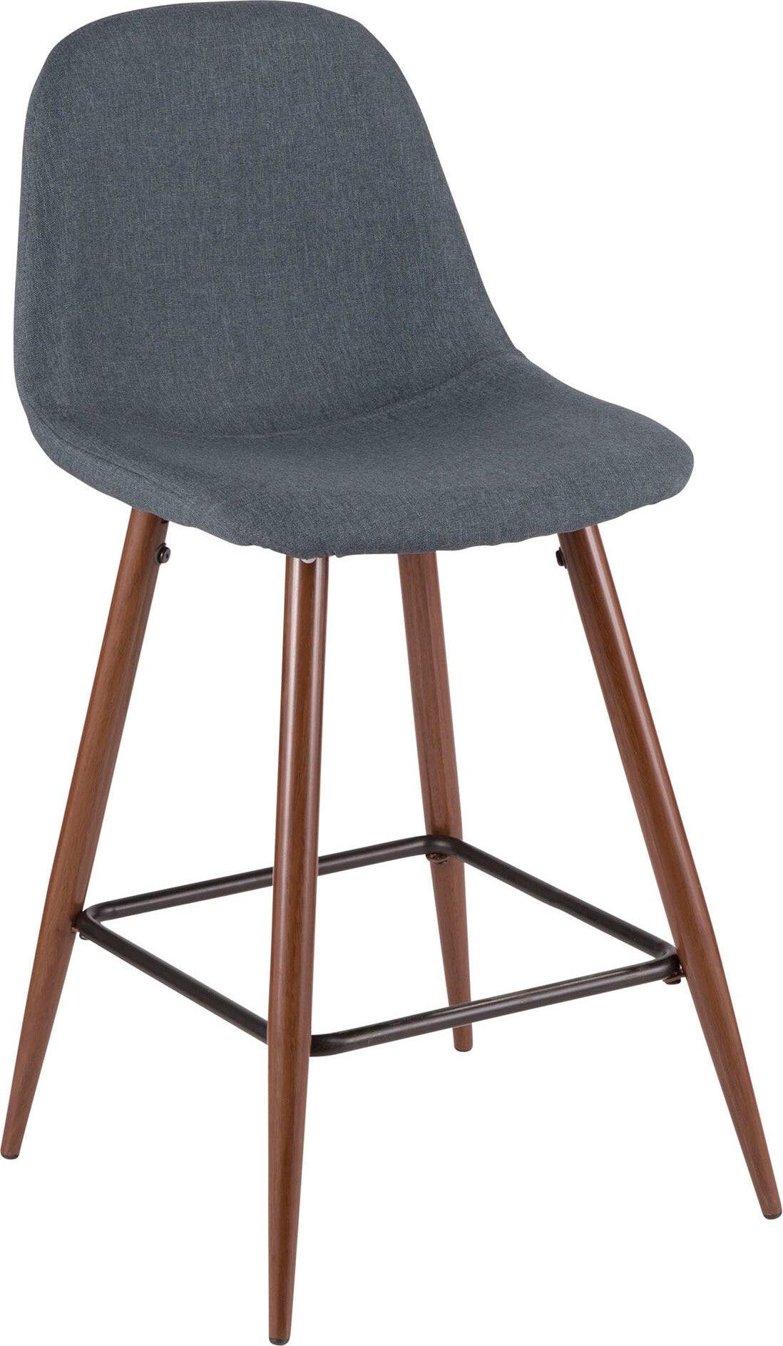 Lumisource Barstools - Pebble Counter Stool Walnut & Blue (Set of 2)