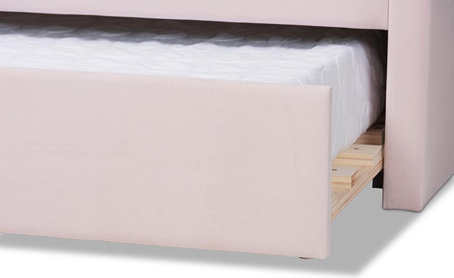 Wholesale Interiors Daybeds - Timila Light Pink Velvet Fabric Upholstered Queen Size Daybed with Trundle
