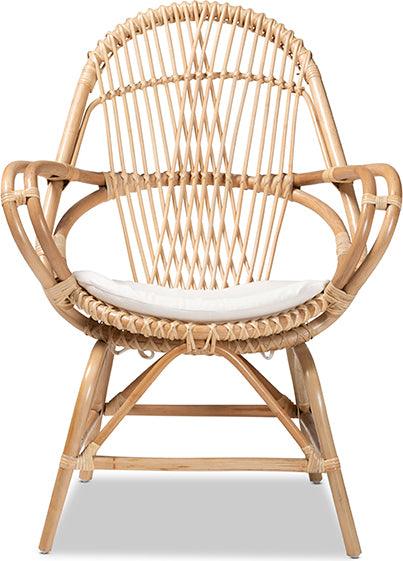 Wholesale Interiors Accent Chairs - Jayden Modern Bohemian White Fabric Upholstered and Natural Brown Finished Rattan Accent Chair