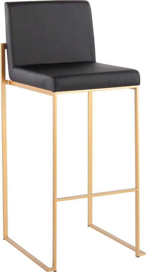 Lumisource Barstools - Fuji High Back Barstool In Gold Steel & Black Faux Leather (Set of 2)