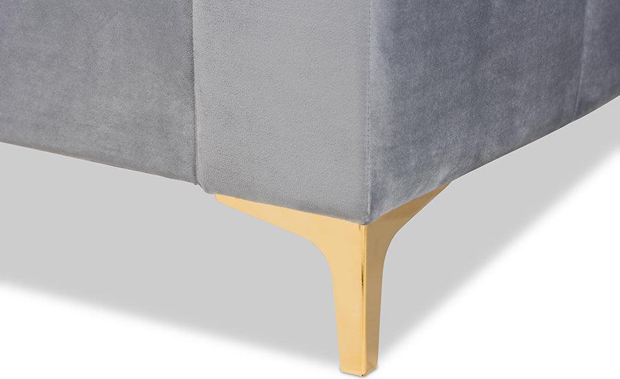 Wholesale Interiors Daybeds - Oksana Modern Contemporary Grey Velvet and Gold Twin Size Daybed