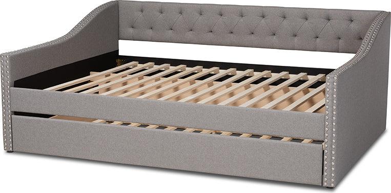Wholesale Interiors Daybeds - Haylie Light Grey Fabric Upholstered Full Size Daybed With Roll-Out Trundle Bed