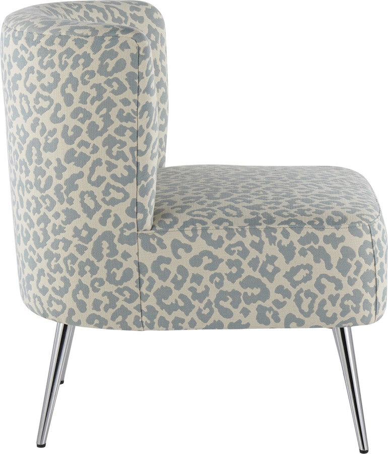 Lumisource Accent Chairs - Fran Slipper Chair 30.5" Chrome & Blue Leopard Fabric