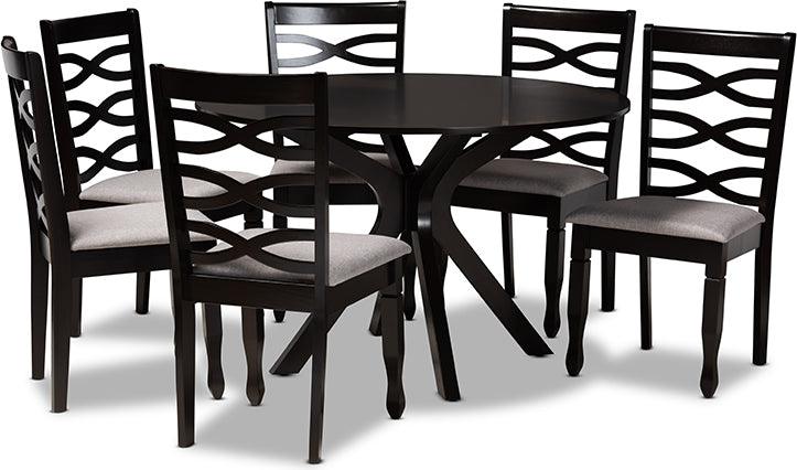 Wholesale Interiors Dining Sets - Mila Grey Fabric Upholstered and Dark Brown Finished Wood 7-Piece Dining Set
