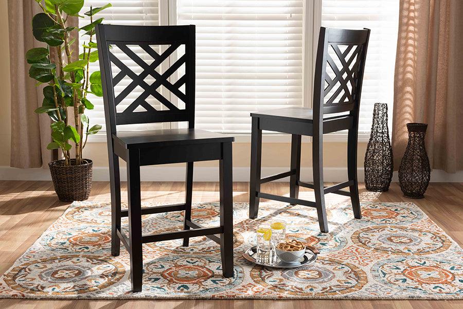 Wholesale Interiors Barstools - Caron Modern and Contemporary Transitional Dark Brown Finished Wood 2-Piece Counter Stool Set