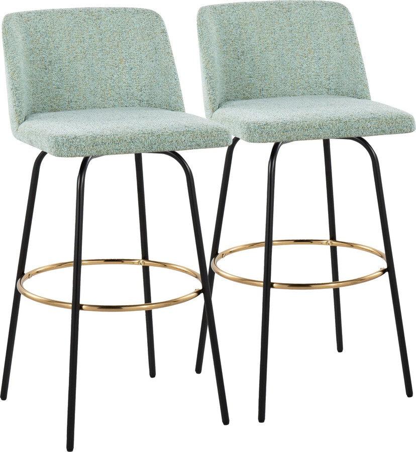Lumisource Barstools - Toriano 30" Fixed Height Barstool With Swivel In Light Green Fabric & Black Metal (Set of 2)