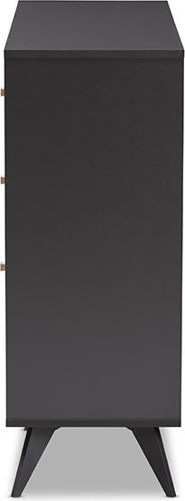Wholesale Interiors Bar Units & Wine Cabinets - Savino Modern and Oak Finished Wood Wine Cabinet Dark Grey & Oak Brown