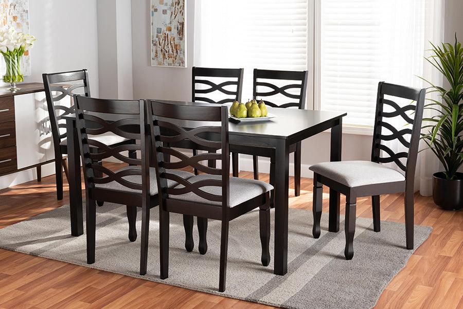 Wholesale Interiors Dining Sets - Lanier Grey Fabric Upholstered and Dark Brown Finished Wood 7-Piece Dining Set