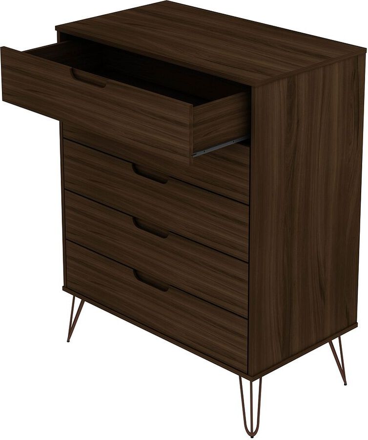 Manhattan Comfort Dressers - Rockefeller 5-Drawer Tall Dresser with Metal Legs in Brown