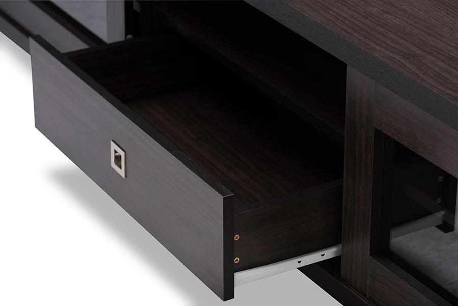Wholesale Interiors TV & Media Units - Beasley 70-Inch Dark Brown TV Cabinet with 2 Sliding Doors and Drawer