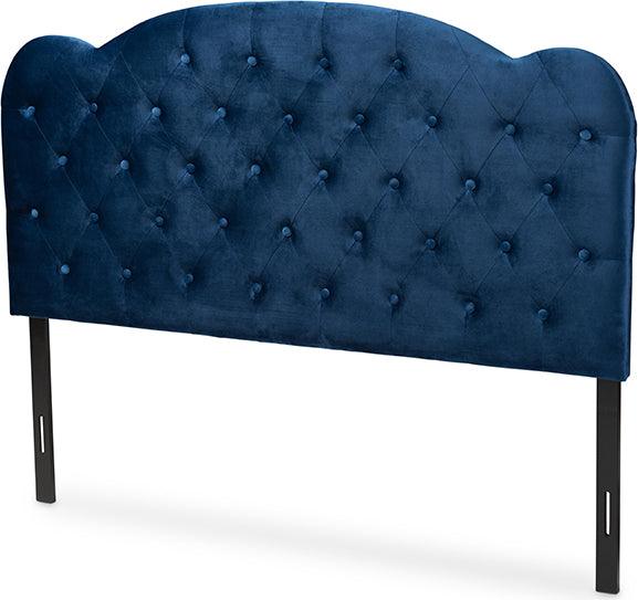 Wholesale Interiors Headboards - Clovis Modern and Contemporary Blue Velvet Queen Size Headboard