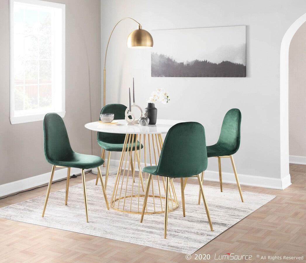 Lumisource Dining Chairs - Pebble Contemporary Chair in Gold Steel and Green Velvet - Set of 2