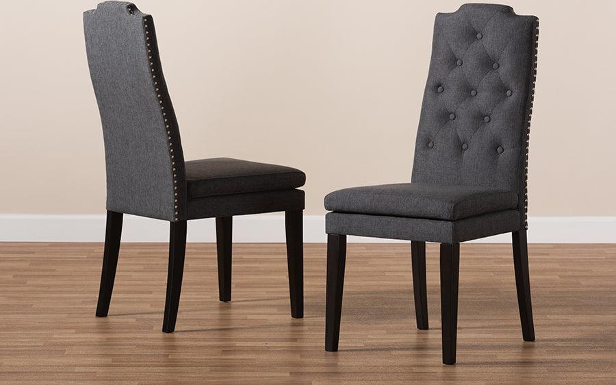 Wholesale Interiors Dining Chairs - Dylin Contemporary Charcoal Fabric Button Tufted Wood Dining Chair (Set of 2)