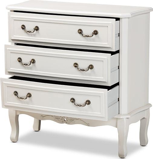 Wholesale Interiors Buffets & Cabinets - Gabrielle Traditional French Country Provincial White-Finished 3-Drawer Wood Storage Cabinet