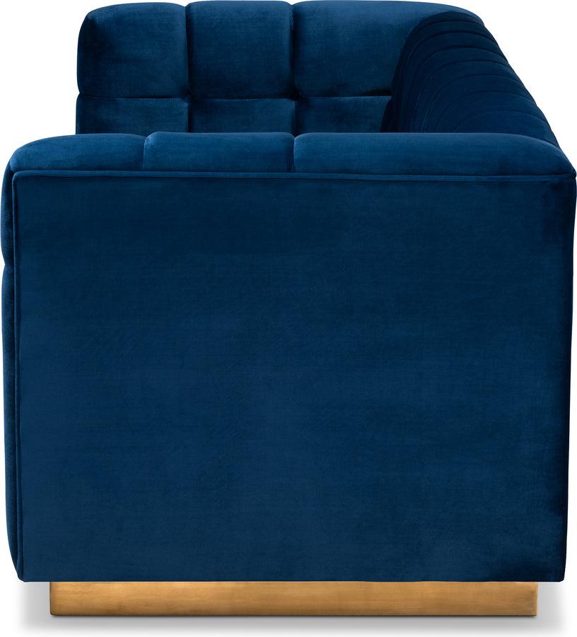 Baxton Studio Loreto Glam and Luxe Navy Blue Velvet Fabric Upholstered Brushed Gold Finished Sofa Baxton Studio Loreto Glam and Luxe Navy Blue Velvet Fabric Upholstered Brushed Gold Finished Sofa