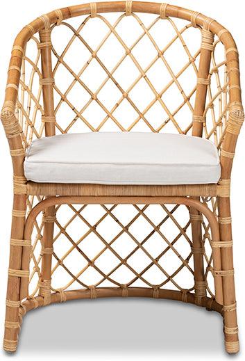 Wholesale Interiors Dining Chairs - Orchard Modern Bohemian White Fabric Upholstered and Natural Brown Rattan Dining Chair