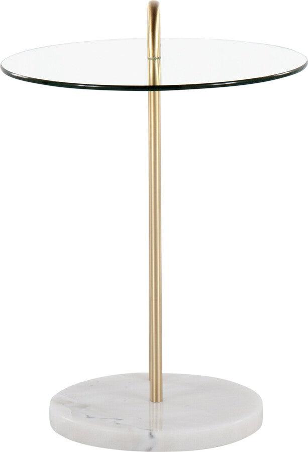 Lumisource Side & End Tables - Claire Contemporary/Glam Side Table In White Marble & Gold Steel With Clear Glass Top