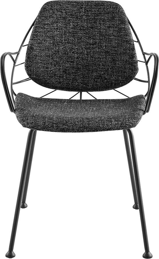 Euro Style Dining Chairs - Linnea Armchair In Black Fabric with Matte Black Frame and Legs - Set of 2