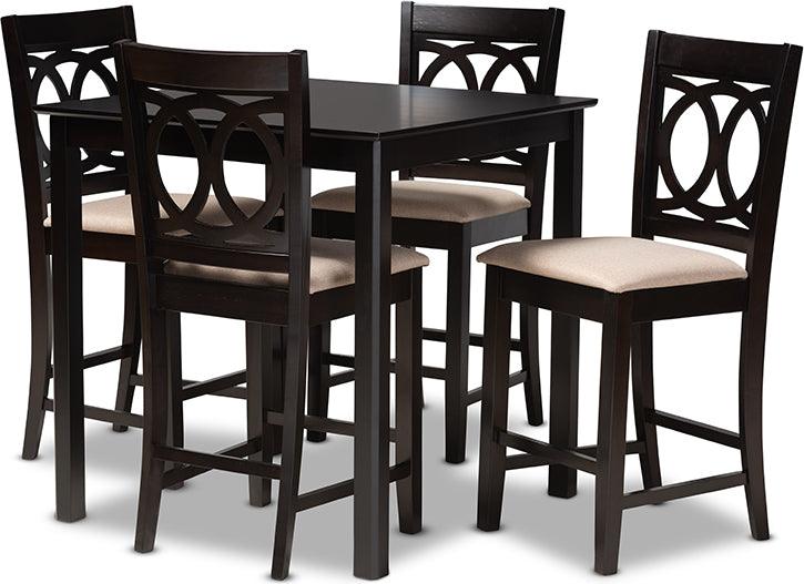 Wholesale Interiors Dining Sets - Lenoir Contemporary Sand Fabric Upholstered Brown Finished 5-Piece Wood Pub Set